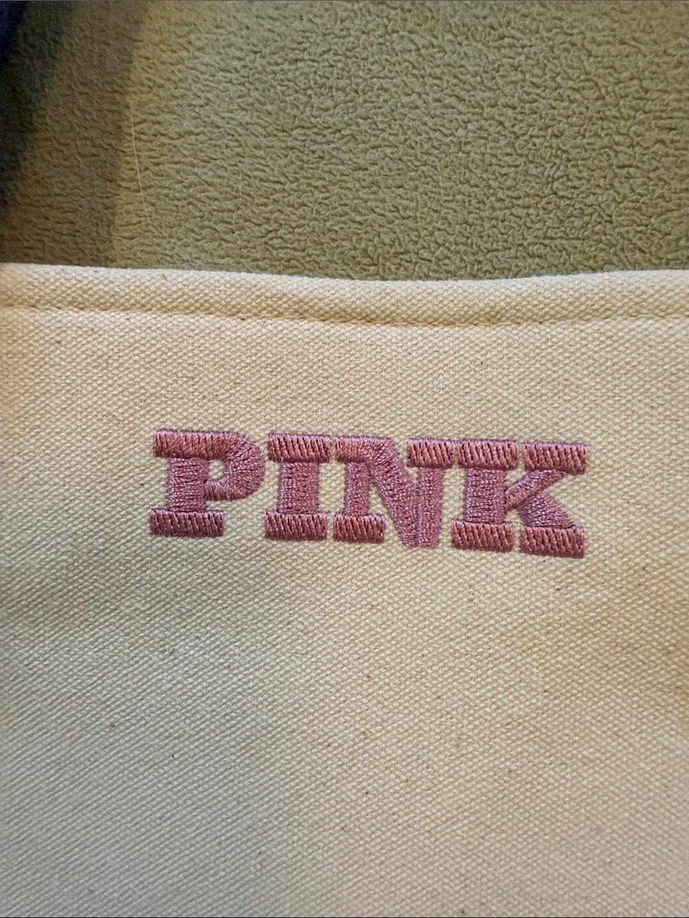 PINK Victoria's Secret Cream Canvas Tote with Pink & Black Straps
